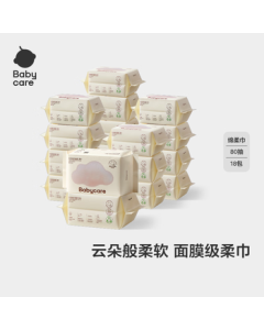 babycare Facial Tissue for Babies, 2-in-1 Dry & Wet Use, Disposable Washcloths, Thick & Soft小熊 Towels, 80 Sheets * 18 Packs