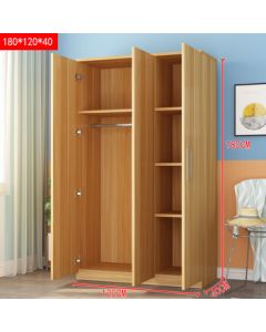 Jinzheng Yi Simple Wardrobe Economical Wooden Panel Bedroom Cabinet (No Installation Included) Three-Door 180 Light Walnut