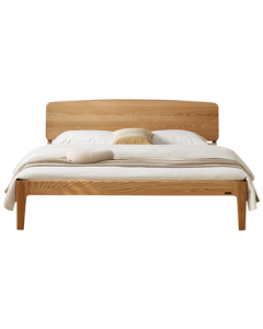 QuanU Furniture Solid Wood Bed Nordic Style Double Bed 1.5m x 2m Simple Master Bedroom High-Leg Bed
