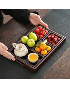 Qixuan Yuan Bamboo Tea Tray Set for Stove-Brewed Tea, Minimalist Home and Office Tea Tray with Compartments for Snacks and Desserts