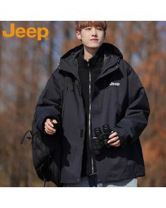 JEEP Men's Spring/Autumn Hooded Loose Casual Jacket Outdoor Sports Hiking Leisure Coat Black 3XL