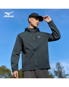 Mizuno Men's Outdoor Softshell Jacket with Fleece Lining, Hooded, Windproof and Waterproof, Versatile Hiking Casual Coat - Dark Gray, Size L