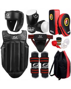Jingpai Adult Martial Arts Sparring Gear Set - Boxing Training Protective Equipment Full Set with Gloves and Uniform (Black 10-Piece Set)