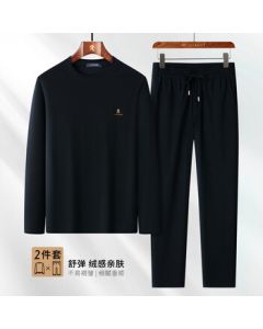 MONTAGUT Men's Two-Piece Set Autumn Soft and Comfortable Hoodie with Drawstring Casual Pants Navy Blue 2XL