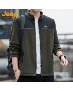 JEEP Men's Jacket, Fleece-Lined Thickened Casual Workwear for Autumn and Winter, Dark Army Green, 2XL