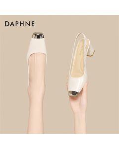 Daphne Women's Open-Back Sandals Spring Metallic Patent Leather Chunky Heel High Heel Pumps 4025101150 Beige 38