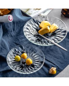 Minina Glass Round Fruit Plate KTV Bar Dessert Dish Snack Salad Plate Diamond Plate 6 Inch 15CM