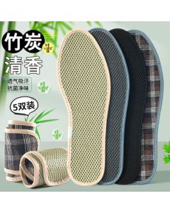 3AnGnI Odor-Control Shoe Insoles for Men, Summer Sweat-Absorbing Bamboo Charcoal Pads, Breathable Deodorizing Sports Insoles for Women, 5-Pair Pack, Size 41