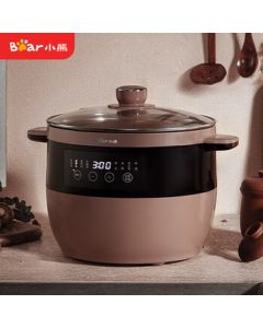 Bear Slow Cooker Electric Stew Pot Ceramic Casserole Soup Pot 2.5L Double-Layer Steamer with Steaming Tray DDZ-B25T6