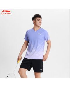 Li-Ning Badminton Shirt Short Sleeve Volleyball Table Tennis Tennis Competition Sportswear Men's Top AAYU217 Purple