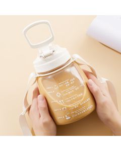 Lock&Lock Large Capacity Sports Water Bottle with Straw, Portable Tumbler for Kids, Outdoor Plastic Cup 1.2L White