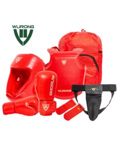 WURONG Ultra-Fiber Leather Complete Set of Sanda Protective Gear - Boxing & Combat Training Sanda Suit WR8278, Red 8-Piece Set