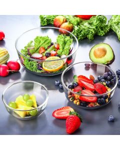 Ocean Thailand Imported Glass Salad Bowl Set - 3-Piece Transparent Soup, Fruit, and Dessert Tableware for Home