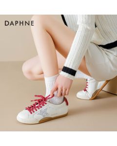 Daphne Flat Red Training Shoes for Women, New Summer Breathable Elevated Soft-Sole Versatile Casual Sneakers, Beige, Size 39