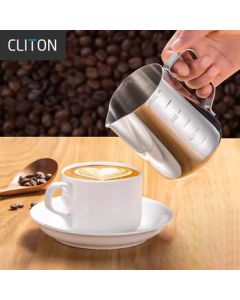 CLITON Coffee Art Pitcher, Spout Milk Frothing Jug, Thickened 304 Stainless Steel with Measurement Marks, 350ML Latte Art Cup