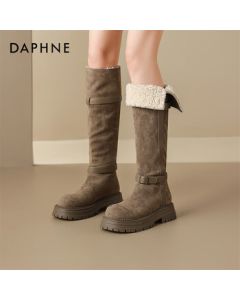 Daphne Women's Knee-High Boots with Thick Heels, Fleece-Lined Warm Riding Boots, Height-Enhancing 4024608020 Khaki 36