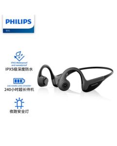 PHILIPS Bone Conduction Bluetooth Headphones Wireless Sports Headphones Neckband Headphones for Running Compatible with Apple Huawei Xiaomi Android Phones TAN6605 Black