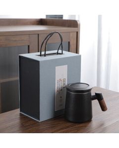 Tao Zhide Ceramic Tea Cup with Lid, Tea-Water Separation Filter Cup Gift Box Set, Customizable Logo, Black 400ml