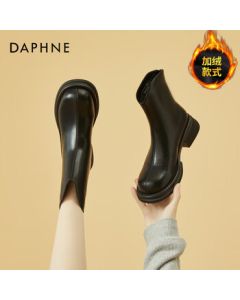 Daphne Women's Martin Boots, New Autumn/Winter Short Boots, British Style, Fleece-Lined Warm Thick-Soled Boots, Black, Fleece-Lined, Size 34