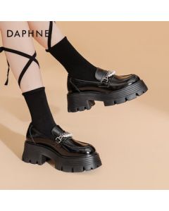 Daphne Daphne Platform Loafers for Women - Slip-On High Heel Dress Shoes, Black, Size 36