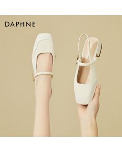 Daphne Women's Shoes Closed-Toe Single Strap Sandals Chunky Heel Fairy Style with Dress French Sandals Beige Size 37