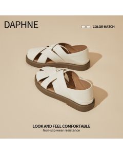 DAPHNE Women's Closed-Toe Slide Sandals 2025 New Summer Woven Roman Flat Sandals Slip-On Casual Slides