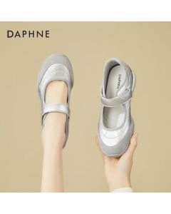 DAPHNE Versatile Mary Jane Shoes for Women, Low-Cut Ballet Flats with Hook-and-Loop Closure, Comfortable Soft-Sole Casual Shoes, Silver, Size 37