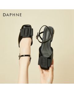 Daphne Women's Sandals French Chunky Heel Single Strap Round Toe Flat Shoes Versatile Women's Shoes 4023303285 Black 36