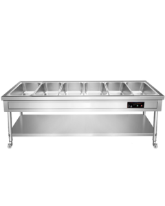 Xilaicheng Insulated Food Serving Counter Commercial Stainless Steel Buffet Table Canteen Hot Food Table Self-Service Food Cart Digital Control Model | 6 Compartments 6 Large Bins XLS-FT214G-S