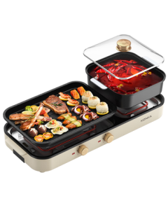 KONKA Electric Grill & Hot Pot, Multi-functional Electric Grill and Hot Pot Combo, Dual Thermostat Control with Detachable Design, Model KSKG-1981-W