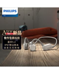 PHILIPS Bone Conduction Headphones - Professional Running Sports Headphones, Bluetooth Wireless, IP67 Waterproof, Dual Mic Noise Cancelling, Compatible with Apple & Android, A6606 White