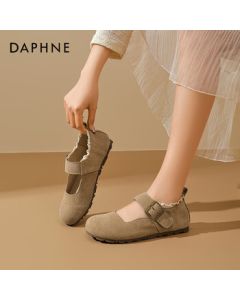 Daphne Lace Trim Birkenstock Shoes for Women, 2025 Spring Forest-Style Mary Jane Flats Ballet Shoes, Khaki, Size 36