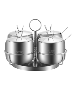 Maxcook 304 Stainless Steel Spice Jar Set with Holder, 4-Piece Seasoning Container MCPJ-WG004