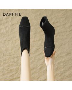 Daphne Chunky Heel Slim Boots for Women, 2025 Autumn/Winter New Style Slimming Versatile Ankle Boots Commuting Short Boots, Black, 38