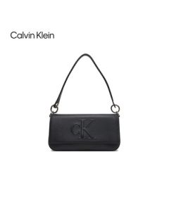 Calvin Klein CK Women's Bag Logo Embossed Flap Crossbody Bag LV04K3148G Black Luxury Gift for Wife New Arrival