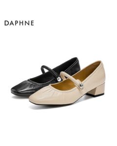 DAPHNE Women's Mary Jane Shoes - Chunky Heel, Retro, Versatile High Heel, Elegant Chanel Style, Beige, Size 36