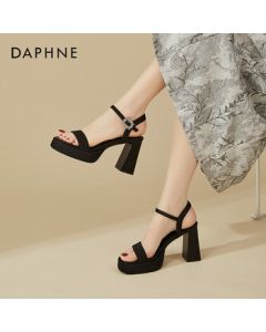 Daphne Chunky Heels Women's Summer Elegant Versatile Petite Height-Increasing Single Strap Sandals - Black, Size 36