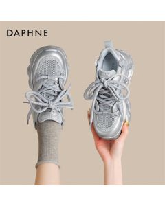 Daphne Platform Chunky Sneakers for Women - New Mesh Breathable Height-Increasing Casual Sports Shoes 4025101344 Silver 37