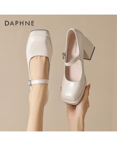 Daphne Women's Single Shoe French One-Strap High Heel Mary Jane Shoes 4023404009 Beige 39