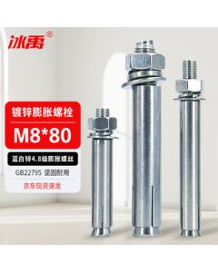 Bingyu BYsy-58 Grade 4.8 (GB Standard) Galvanized Expansion Bolt GB22795 Blue-White Zinc M8*80 (1 Piece)