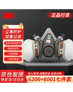 3M Gas Mask for Spray Painting, Dust, and Organic Vapors - Complete Set (6200+6001, 7-Piece Kit)