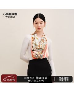 Wensli Silk Scarf 100% Mulberry Silk Large Shawl 88cm, Birthday Gift for Mom or Elderly, Four Seasons Scenery