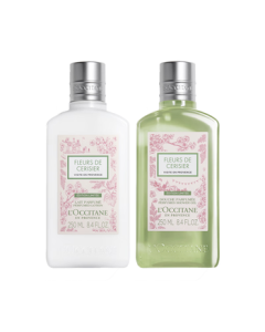 L'Occitane Cherry Blossom Body Lotion Set with Green Grape Gift Box (Shower Gel + Body Lotion) Long-lasting Moisturizing and Fragrance Birthday Gift