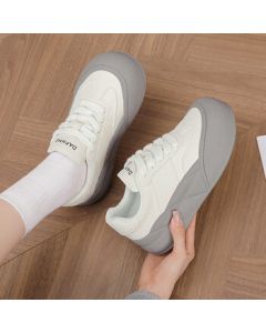 Daphne Platform Sneakers - Chunky Round-Toe Casual Shoes for Women in Beige/Grey, Size 36