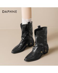 Daphne Women's Ankle Boots 2025 New Style Cowboy Boots Casual Versatile Martin Boots Stacked Boots Vintage Boots Black 37
