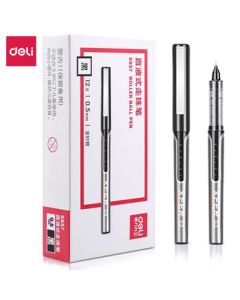 Deli S657 Rollerball Pen, Direct Liquid Ink Gel Pen for Students, Exam Writing, Carbon Ink, 0.5mm Full Needle Tip, 12 Pieces/Box, Black