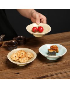 Pabei Chinese Tea Dessert Plate, Six-Petal Ceramic Fruit Plate for Fruits, Pastries, Nuts, and Afternoon Tea Snacks (Minimum 4 Pieces)