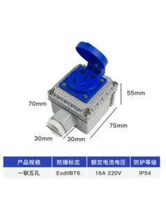 Shenfang Explosion-Proof Socket 220V Five-Hole Surface Mount 10A/16A Recessed 86-Type Industrial Waterproof Three-Hole Power Strip Plug Explosion-Proof Socket [16A] One Plug Five Holes