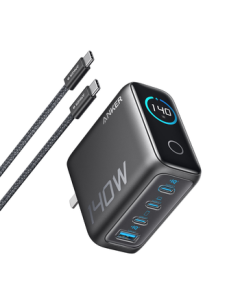 ANKER 140W Smart Display GaN Charger Set with Screen, Multi-Port Type-C PD Fast Charger 100W for Apple 17 iPhone, Laptops, Gray