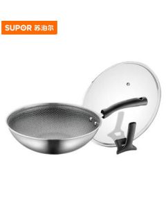 SUPOR Crystal Honeycomb Stainless Steel Wok 316 Stainless Steel Household Wok 30CM Diameter CC30JA9